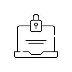 Laptop security cyber security icon with black outline. technology, computer, cyber, network, security, digital, laptop. Vector illustration