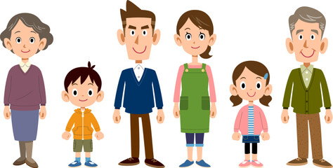 三世代家族のプレーンな立ち姿
