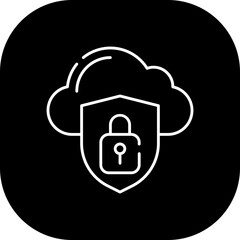 Cloud cyber security icon with black filled line outline. air, cloud, white, sky, cloudy, weather, blue. Vector illustration