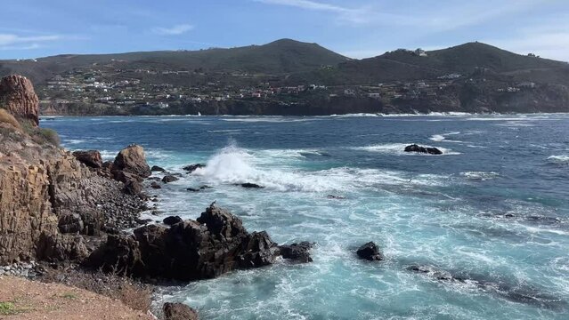 Great panoramic view of the marine geyser of La Bufadora, which is a tourist attraction very visited by people when they go sightseeing in Mexico.