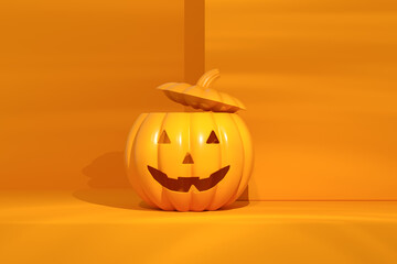 Halloween pumpkins on orange color background