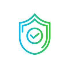 Protection cyber security icon with blue and green gradient outline style. protection, outline, shield, symbol, stroke, thin, security. Vector Illustration