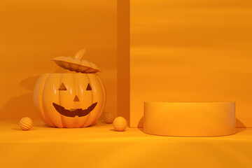 Halloween pumpkins on orange color background