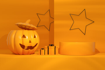 Halloween pumpkins on orange color background