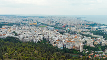 Fototapeta na wymiar Thessaloniki, Greece. Panorama of the central part of the city. Summer, Aerial View