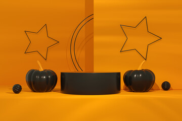 Halloween pumpkins on orange color background