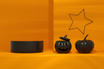 Halloween pumpkins on orange color background