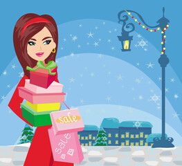 beautiful woman doing the Christmas shopping - 646258871