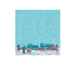 Christmas shopping - group of people shopping in the city - card
