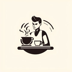 simple logo Barista coffee sketch line art illustration