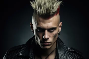 Foto op Canvas Stylish man with mohawk hairstyle on black background. © Fotograf