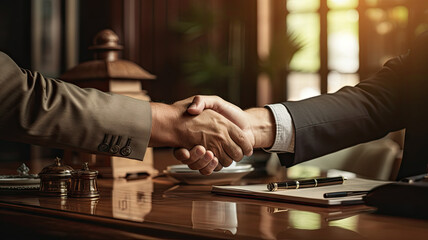 Closeup of business people shaking hands in office