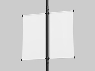 White Blank Street Flag Pole Double Banner 3D Render Mockup