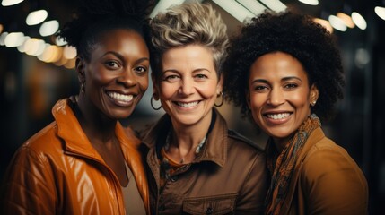 Fototapeta premium Group of multicultural senior women working in a server room. Generative AI