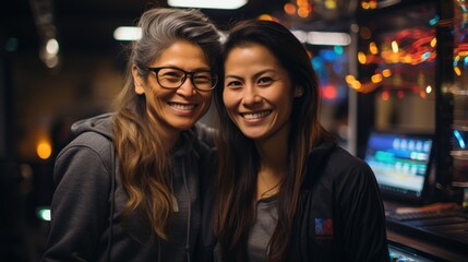 Asian group of senior women managing servers in a data center. Generative AI