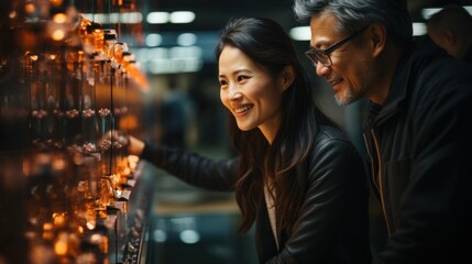 Obraz premium An Asian woman in a data center, managing servers. Generative AI