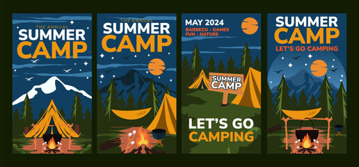 Flat design summer camp instagram stories