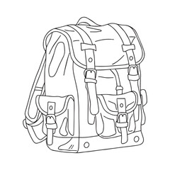 sketch of a backpack with clasps, backpack for hiking, design. Sketching. Hand drawn