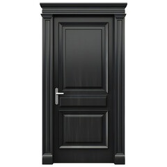 classic framed molded entry black wooden door isolated on transparent