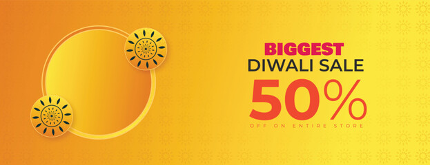 Diwali sale yellow color background with decorate mandala banner or poster design