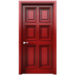 classic framed molded entry red wooden door isolated on transparent