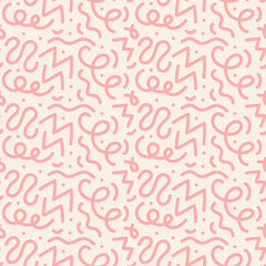 Seamless scribble lines abstract vector pattern illustration in squiggle style drawing for printing on wallpaper, textile, fabric, wrapping paper.