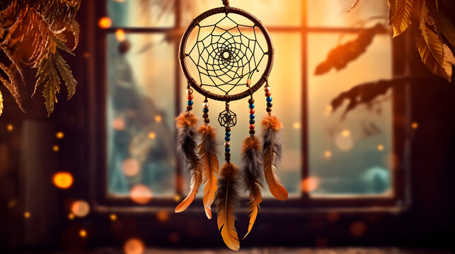 dream catcher hanging from the ceiling in the winter season,ai generate