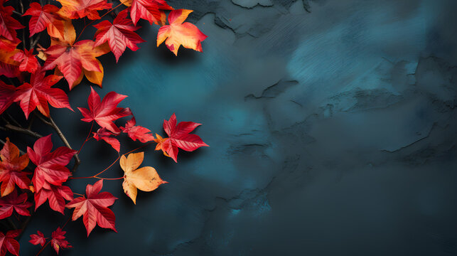 Autumn background with colored red leaves ,ai generate