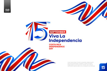 Costa Rica Independence Day logotype on September 15th with flag background