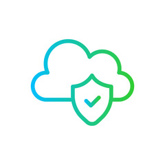 Cloud cyber security icon with blue and green gradient outline style. cloud, set, web, internet, symbol, technology, network. Vector Illustration