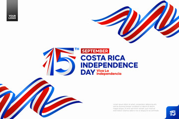 Costa Rica Independence Day logotype on September 15th with flag background