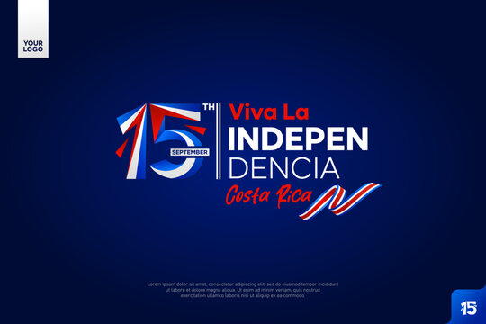 Costa Rica Independence Day logotype on September 15th with flag background