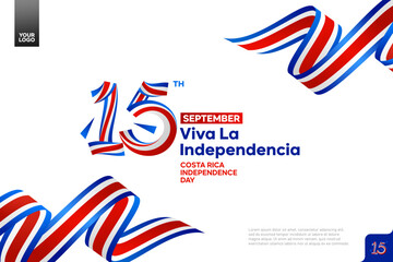 Costa Rica Independence Day logotype on September 15th with flag background