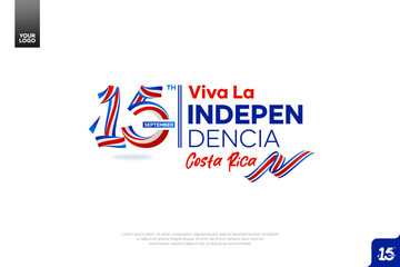 Fototapeta premium Costa Rica Independence Day logotype on September 15th with flag background