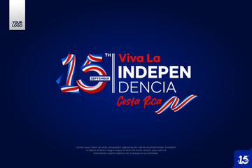 Costa Rica Independence Day logotype on September 15th with flag background