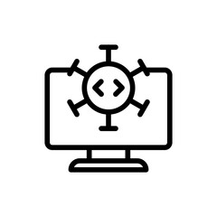 Virus cyber security icon with black outline style. virus, medical, medicine, health, disease, sign, infection. Vector Illustration