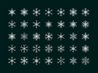 Fototapeta na wymiar Vector set of different snowflake icon on black background