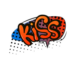 Comic speech bubble with emotion and text. Comic bubble speech clouds. Cartoon kiss comic sign vector.