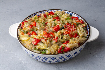 Turkish style eggplant appetizer, eggplant salad, Roasted Eggplant Salad, Turkish name; Patlican salatasi, babaganus