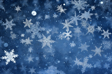 Christmas background with snowflakes and stars on a dark blue background