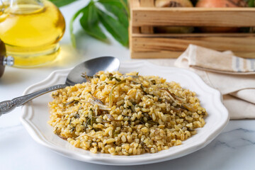 Herbed bulgur pilaf. 