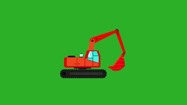 Backhoe footage. Animation of a backhoe car, with a green screen background.