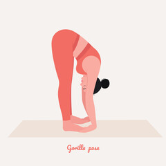 Gorilla pose. Young woman practicing Yoga pose. Woman workout fitness, aerobic and exercise