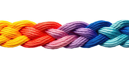 Braided colorful ropes isolated on white. Unity concept