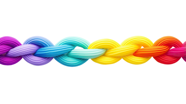Braided colorful ropes isolated on white. Unity concept
