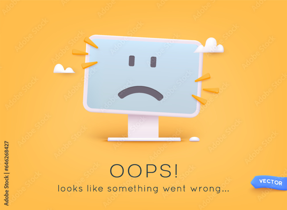 Poster error 404 page not found. page not found text. oops looks like something went wrong. 3d web vector i