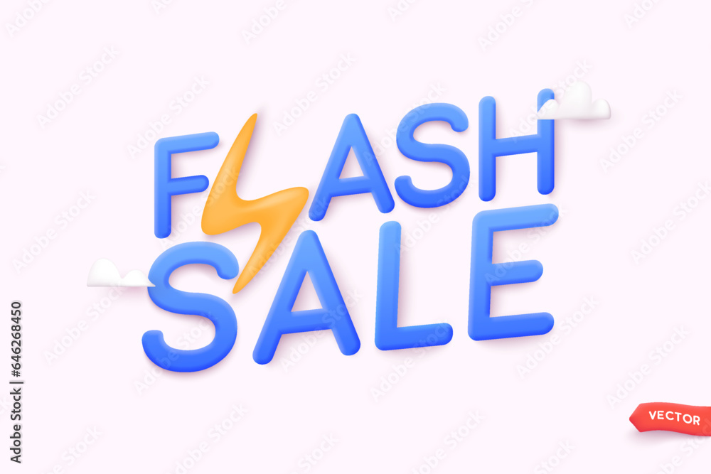 Poster flash sale shopping banner. 3d text on withe background. 3d web vector illustrations.