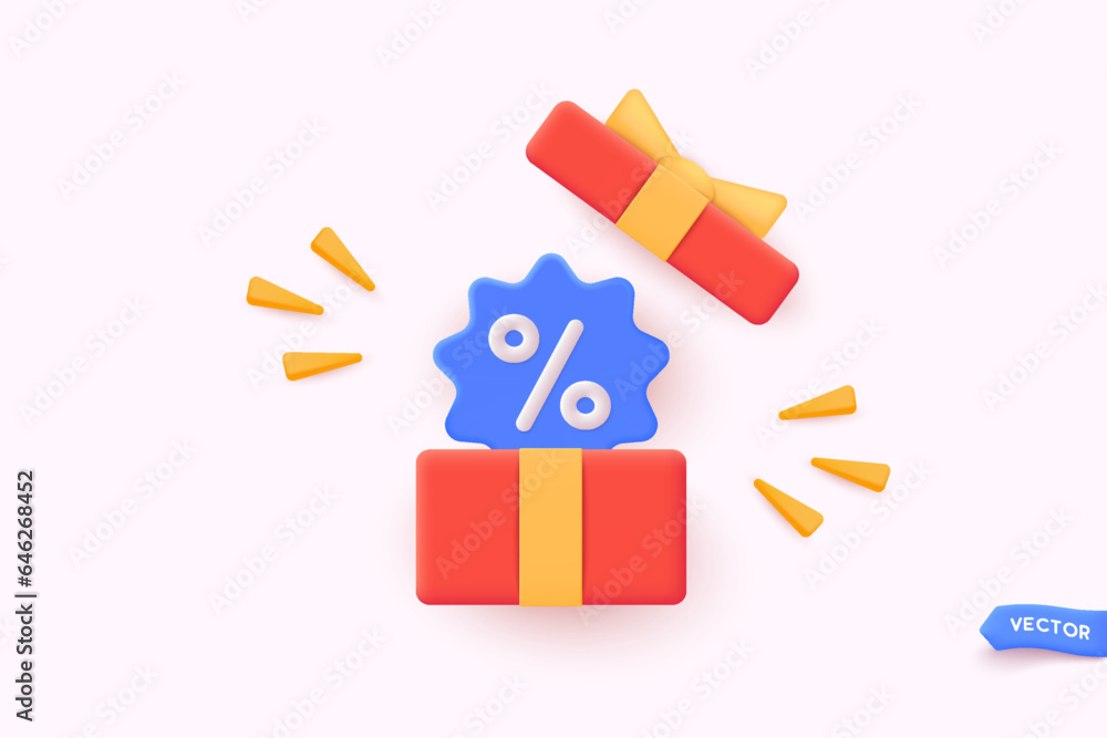 Poster 3d style vector banner for sales add. red box templates with special offers for purchase. 3d web vec