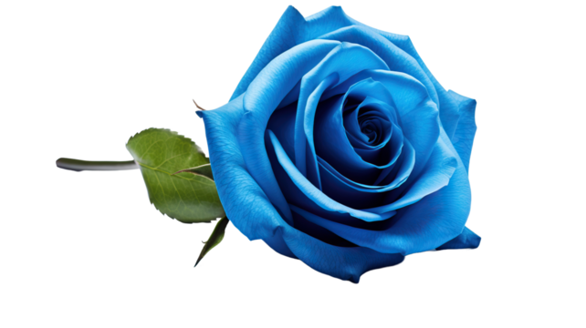 Single blue rose isolated on white background