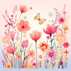 Spring season background with beautiful flowers - ai generative